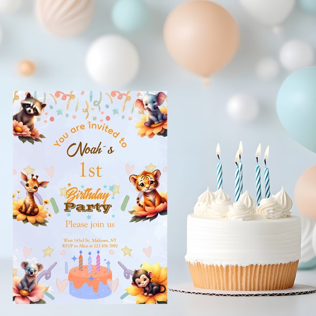 1st Party Animals Kids Birthday Invitation  Einladung (Von Creator hochgeladen)