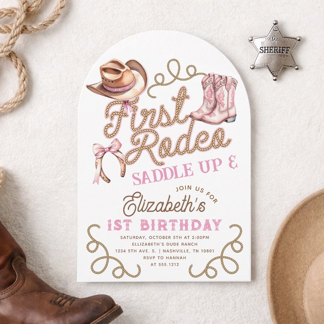 1st Rodeo Birthday Pink Girls First Birthday Einladung (1st Rodeo Birthday Pink Girls First Birthday Invitation)