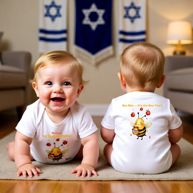 1st Rosh Hashanah Buzzed on Blessings Baby Strampler (1st Rosh Hashanah Buzzed on Blessings Baby Bodysuit)
