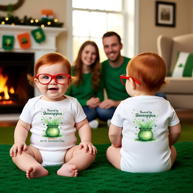  1st St. Patrick's Day, Powered by Shenanigans Baby Strampler (1st St. Patrick's Day, Powered by Shenanigans Baby Bodysuit)