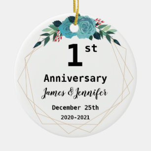 1st Wedding Anniversary Custom Names and Year  Keramik Ornament