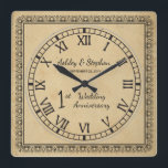 1st Wedding Anniversary Quadratische Wanduhr<br><div class="desc">The classic gift for the first anniversary is paper. With that in mind we have created this rustic fälschung stained modern first anniversary design with Roman numerals, your names and wedding date. Komposit Design by Holiday Hearts Designs (rights reserved). If you have any anfragen or need assistance with the design...</div>