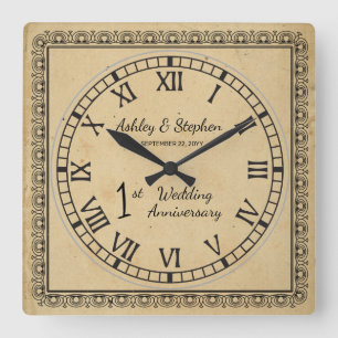 1st Wedding Anniversary Quadratische Wanduhr
