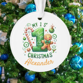 1st Xmas Candy Cane Gingerbread Photo Ornament