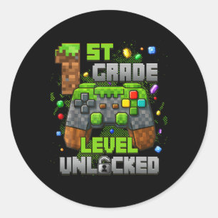 1ste Stufe Entsperrter Videogamer Pixel CK to S Runder Aufkleber