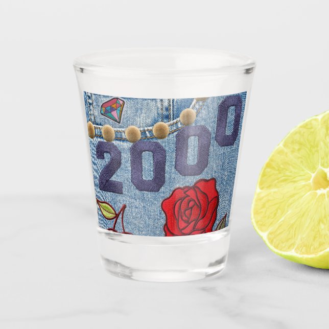 2000 Vintage Poster Geburtstag oder Wiedersehen Schnapsglas (Vorderseite)