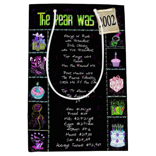 2002 Geburtstag Trivia Fun Fakt Mittlere Geschenktüte (Vorderseite)