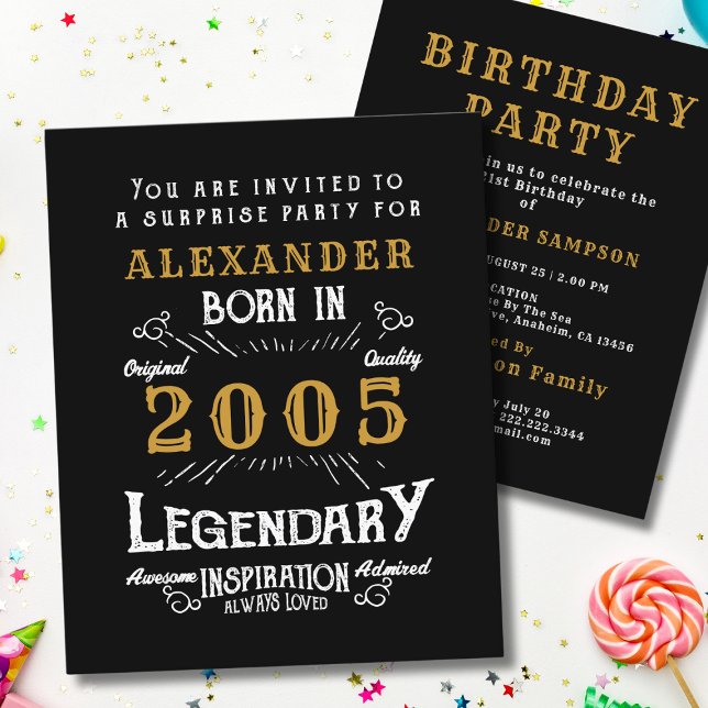 2005 Budget 21. Geburtstagseinladung Legende Flyer (2005 birthday invitation budget flyer. White background.)