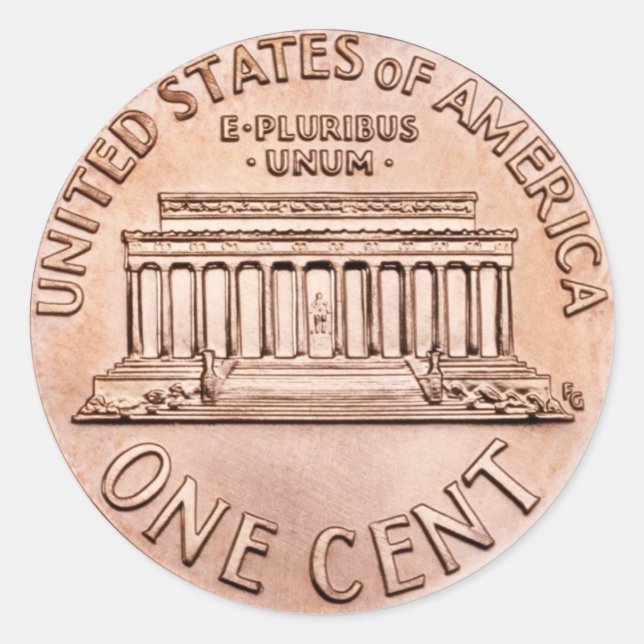 2005 Lincoln Memorial 1 Cent Kupfermünze Geld Runder Aufkleber (Vorderseite)
