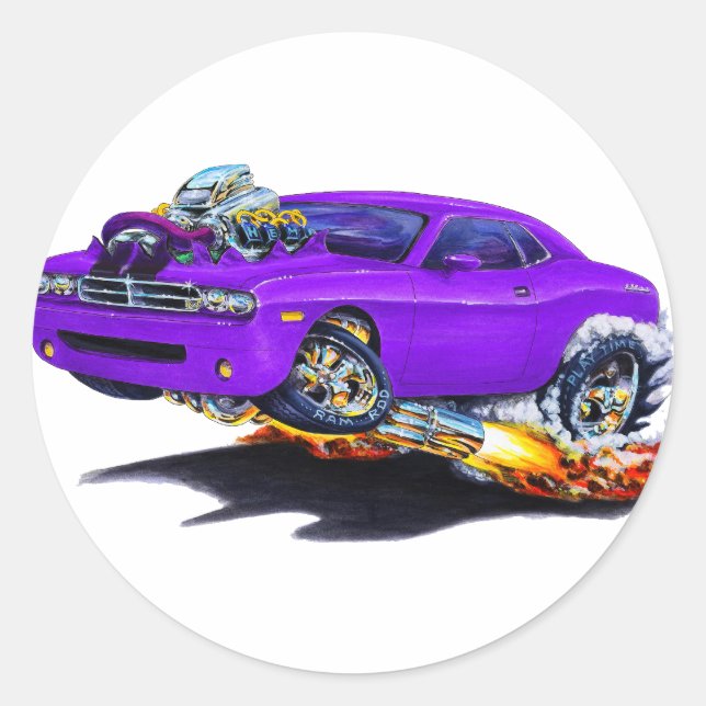 2008-10 Lila Challenger-Auto Runder Aufkleber (Vorderseite)