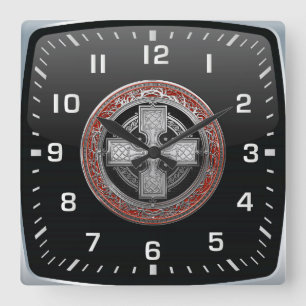 [200] Altes keltisches Heiliges Silberknotenkreuz Quadratische Wanduhr