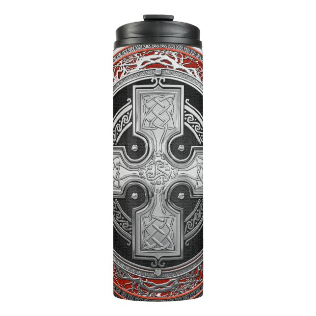 [200] Altes keltisches Heiliges Silberknotenkreuz Thermosbecher (Vorderseite)