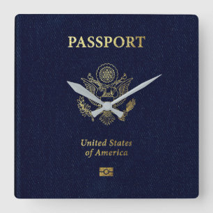 [200] American Passport Cover Quadratische Wanduhr