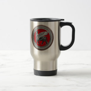 [200] Assyrian Winged Bull: Silver & Black Lamassu Reisebecher