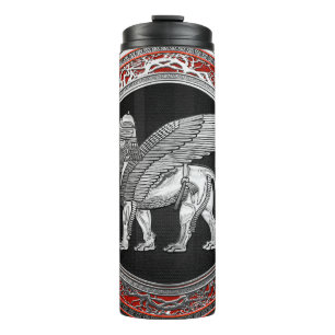 [200] Assyrian Winged Lion - Silver Lamassu Thermosbecher