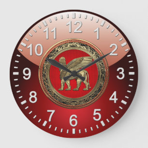 [200] Assyrian Winged Löwe - Gold Lamassu Große Wanduhr