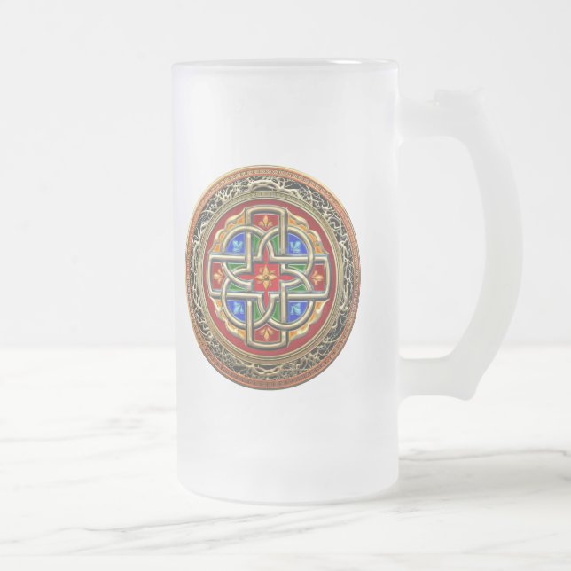 [200] Celtic Cross [Gold+Enamel] Mattglas Bierglas (Rechts)
