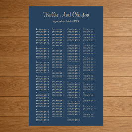 200 Classic Blue Simple Wedding Seating Chart Poster