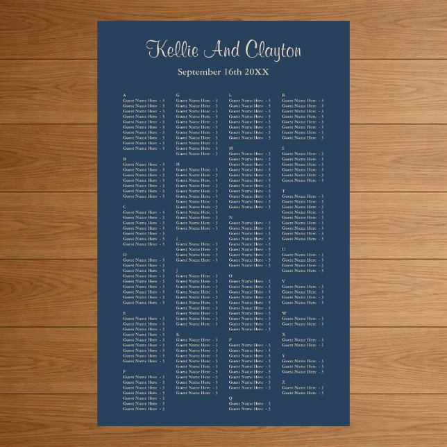 200 Classic Blue Simple Wedding Seating Chart Poster (Von Creator hochgeladen)