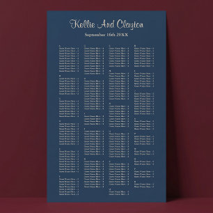 200 Classic Blue Simple Wedding Seating Chart Poster