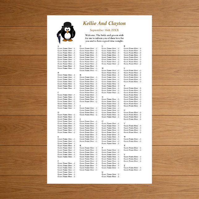 200 Funny Pinguin Greeter Wedding Seating Chart Poster (Von Creator hochgeladen)