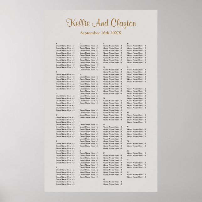 200 Gray Simple Wedding Seating Chart Poster (Vorne)