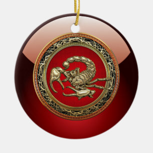 [200] Heiliger goldener Skorpion auf Rot Keramikornament