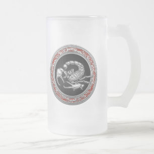 [200] Heiliger Silber Skorpion auf Schwarz Mattglas Bierglas