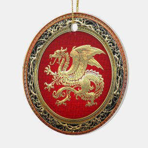 [200] Isländischer Drache, Landvættir [Gold] Keramik Ornament