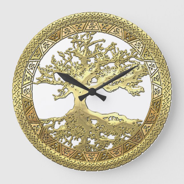 [200] Keltischer Baum des Lebens [Gold] Große Wanduhr (Vorderseite)