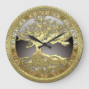 [200] Keltischer Baum des Lebens [Gold] Große Wanduhr