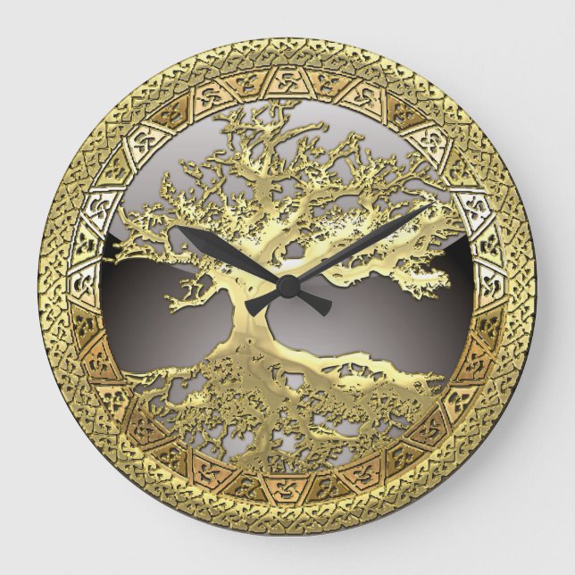 [200] Keltischer Baum des Lebens [Gold] Große Wanduhr (Vorderseite)