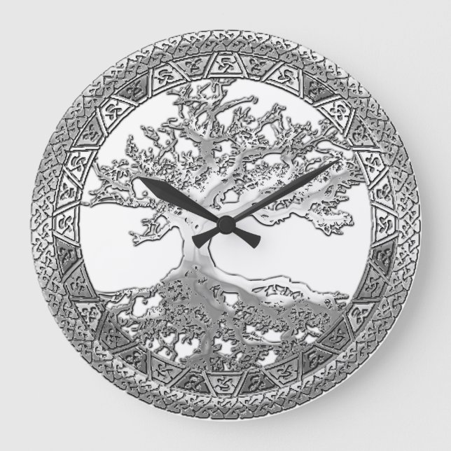 [200] Keltischer Baum des Lebens [Silber] Große Wanduhr (Vorderseite)