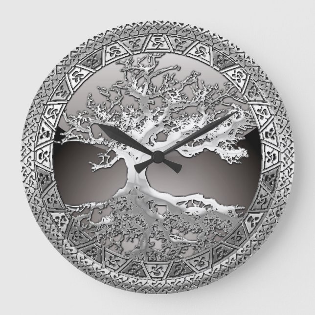 [200] Keltischer Baum des Lebens [Silber] Große Wanduhr (Vorderseite)