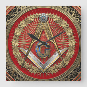 [200] Master Mason - Gold Square & Compasses Quadratische Wanduhr