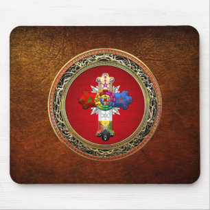 [200] Rosiges Kreuz (Rose Croix) auf Rot u. Gold Mousepad