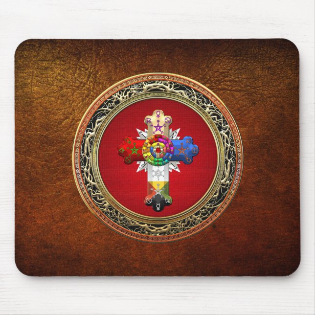 [200] Rosiges Kreuz (Rose Croix) auf Rot u. Gold Mousepad (Vorne)
