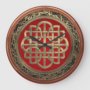 [200] Sacred Celtic Gold Knot Cross Große Wanduhr