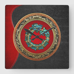 [200] Schlangengott Quetzalcoatl [Jade] Quadratische Wanduhr