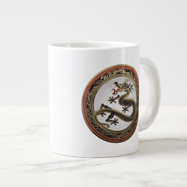 [200] Schwarzer und Gold Heiliger Ostdrache Jumbo-Tasse (Vorderseite Rechts)