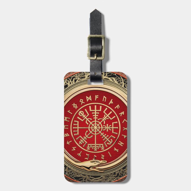 [200] Vegvisir - Viking Gold Magic Runic Compass Gepäckanhänger (Vorderseite vertikal)