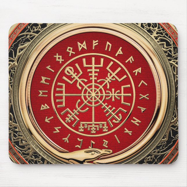 [200] Vegvisir - Viking Gold Magic Runic Compass Mousepad (Vorne)