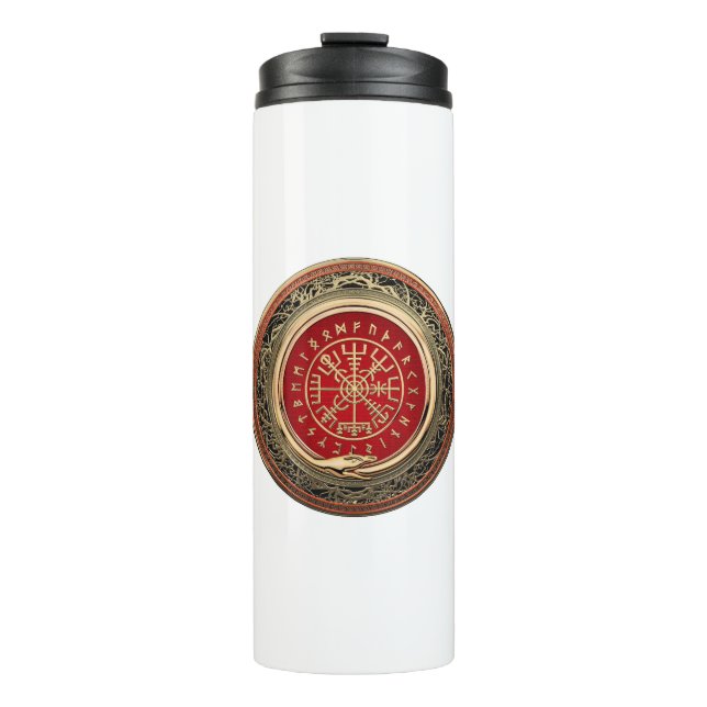 [200] Vegvisir - Viking Gold Magic Runic Compass Thermosbecher (Vorderseite)