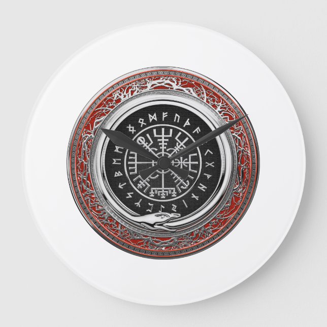 [200] Vegvisir - Viking Silver Magic Runic Compass Große Wanduhr (Vorderseite)