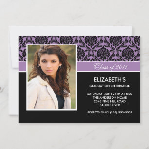 2011 Lila Damask Foto Abschluss Einladung