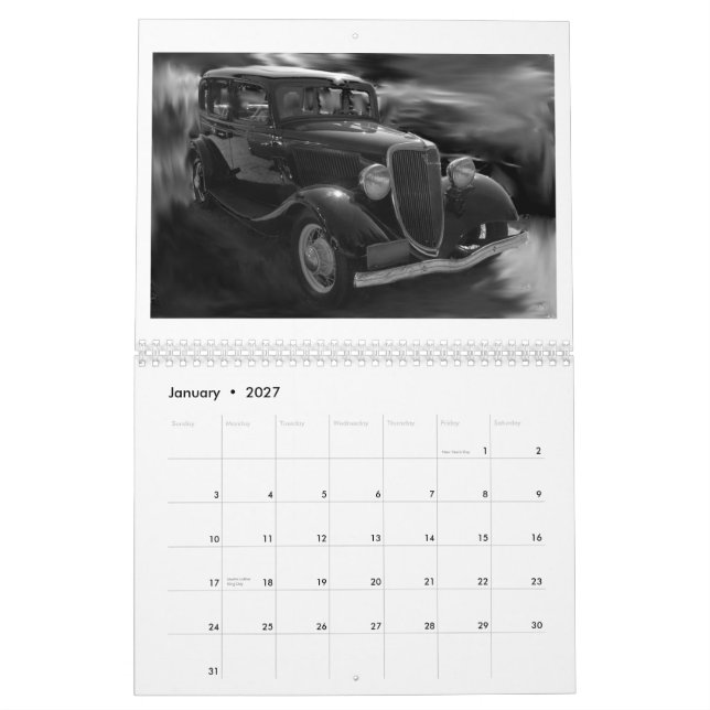 2012 Autos Gestern in Schwarzweiss Kalender (Jan 2027)