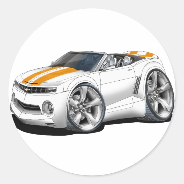 2012 Camaro White-Orange Convertible Runder Aufkleber (Vorderseite)