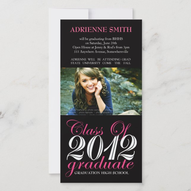 2012 Graduation Party Pink Black Invite Cards (Vorderseite)