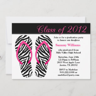 2012 Graduation Party Pink Black Zebra Flip Flops Einladung