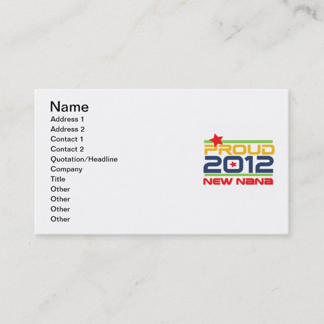 2012 stolze Nana-T - Shirts und -geschenke Visitenkarte (Vorderseite)
